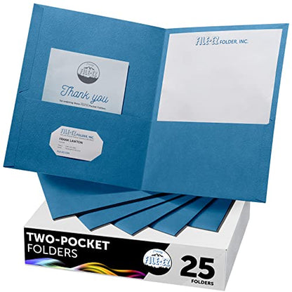 FILE-EZ Two-Pocket Folders, Light Blue, 25-Pack, Textured Paper, Letter Size (EZ-32520) - color: Light Blue, size: 25 Folders