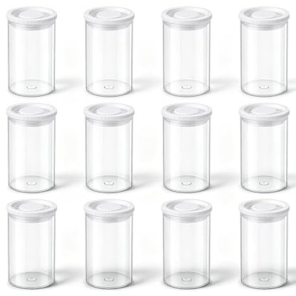 Chsoejuf 12PCS Film Canisters with Caps 35mm Clear Plastic Storage 2x1.3in