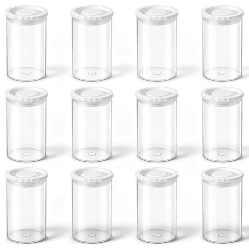 Chsoejuf 12PCS Film Canisters with Caps 35mm Clear Plastic Storage 2x1.3in