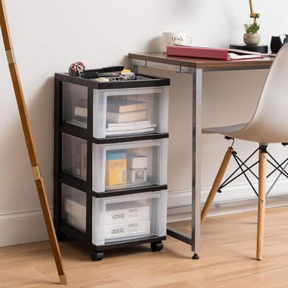 IRIS USA 3-Drawer Rolling Storage Cart, Black/Clear - color: Black, size: 3 Drawer