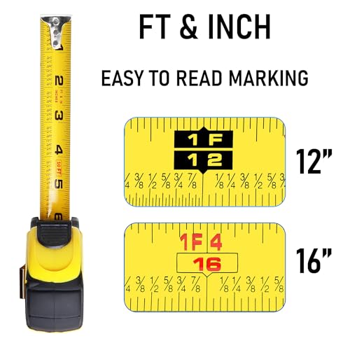 Tape Measure 10ft, 12-Pack Bulk, Self-Locking, Easy Read Measuring Tape, Retractable with Fractions 1/8 inch Scale