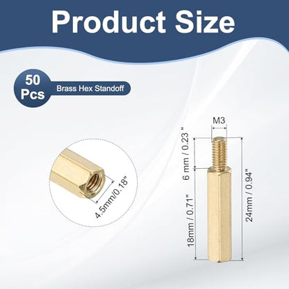 PATIKIL 50 Pcs Male to Female Thread Spacer Screws M3 x 18mm + 6mm Brass Hex Standoff PCB Motherboard Spacer Screw Nut for Drone Quadcopter Computer Electronic Projects Circuit Board - size: M3 x 18mm + 6mm