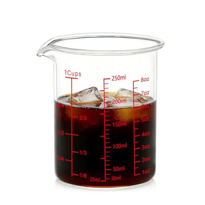 BCnmviku Glass Measuring Cup 8OZ/250ML/1 CUP High Borosilicate Heat Resistant Glass Measuring Cup with Clear Markings (oz, Cup, ml) Liquid Measuring Cup with Spout (250ml)