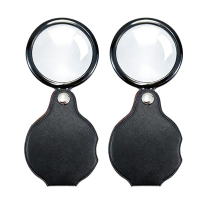 BlingKingdom 2 PCS Pocket Magnifying Glasses with Rotating Protective Sheath, Handy Folding Magnifier Mini Magnifying Lens Magnify Glass for Senior Reading Small Print Label