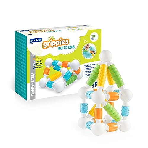 Guidecraft Grippies Builders - 30 Piece Set: Soft Grip Magnetic Building Set, Educational STEM Construction Toy for Toddlers - style: Builders - 30 pc. set