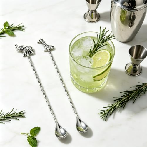 Homestia 2 Pack Bar Spoons, Cocktail Mixing Spoon, Animal Elephant Decor - color: 2PCS Elephant + Giraffe