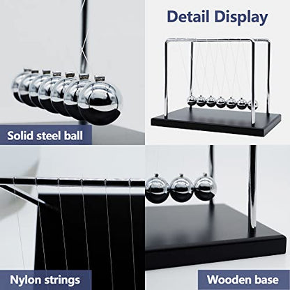 Large Newtons Cradle Pendulum with 7 Balls, 9 inch Newtons Cradle Balance Balls, Science Physics Desk Decoration, Office Home Desk Decoration, Calm Down Fidgets (Black Wooden Base) - size: Large - 7 Balls