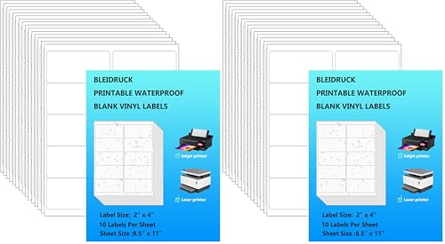 10 UP Shipping Labels 2"×4" Glossy White Printable Waterproof Bottle Lables Rectangle Vinyl Sticker Paper for Inkjet or Laser Printer 150 Total Adhesive Labels (Pack of 2) - size: 2*4 inches (Pack of 2)