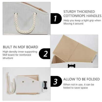 Geyecete Large Dog Toys Storage Bins-Foldable Fabric Trapezoid Organizer Boxes with Cotton Handle,Can be Personalized,Collapsible Basket(Beige-Dog) - color: Beige(Personalized)