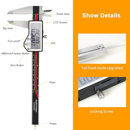 Digital Caliper, 6" Caliper Measuring Tool Extreme Accuracy Waterproof Electronic Vernier Caliper Industrial Stainless Steel Digital, Durable Measuring Tool with Large LCD Screen - color: Red Stainless Steel, size: 6"