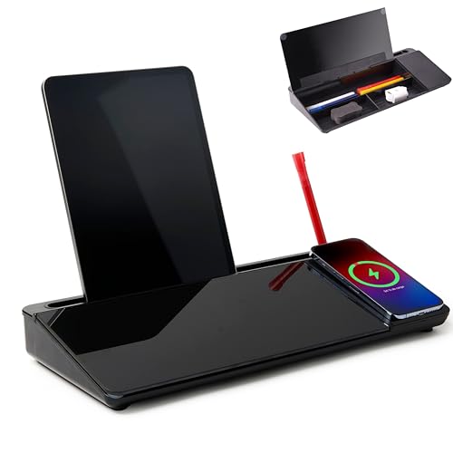 Garood Desktop Whiteboard Black with Wireless Charger Adapter Included Desk Buddy Charging Desktop Whiteboard Keyboard Glassboard Dry Erase Board Dry Erase Accessories 15.8X7X2 inches - color: Black
