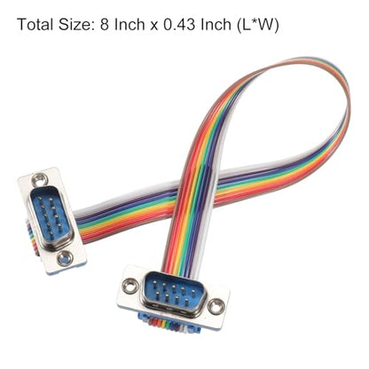 MECCANIXITY IDC Rainbow Wire Flat Ribbon Cable DB9 Male to DB9 Male 8 Inch Length 2.54mm Pitch Breadboard Jumper Wires for Electronic Projects - size: 8 Inch, style: DB9 Male to DB9 Male