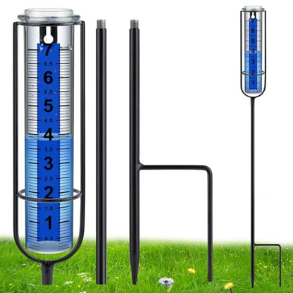 Rain Gauge Outdoor,7" Freeze Proof Rain Gauges Outdoors Best Rated,Large Clear Numbers and Adjustable Height -Decorative rain Measure Gauge for Garden, Deck, Lawn - size: 3-Section Rain gauge Black