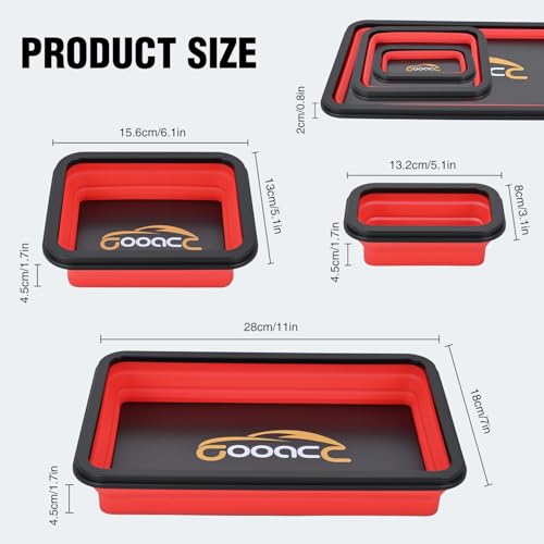 GOOACC 3 Sizes Collapsible Magnetic Parts Tray Set Red - color: Red