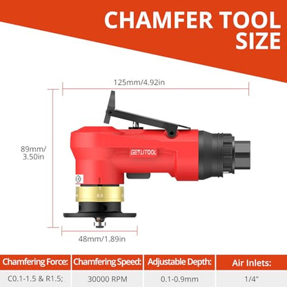 GETLITOOL Pneumatic Chamfering Tool 30000 RPM with 12C & 10R-Angle Blade - color: Red