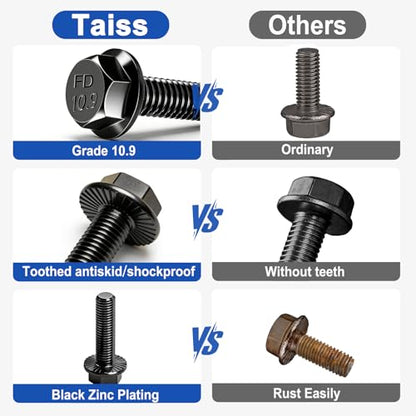Taiss 20PCS M8-1.25 x 30mm Metric Flange Hex Head Bolts,Hex Drive Screws 10.9 Black Zinc Plated Alloy Steel,m8x1.25 Bolt,Full Thread Hex Bolts - color: BK M8x30mm
