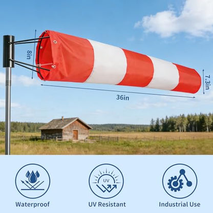 8" x 36" Heavy Duty Airport Windsock – Aviation Grade Orange Wind Direction Indicator with 8" Ball Bearing Frame – FAA Style Outdoor Industrial Windsock