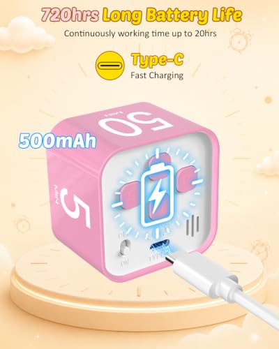 Digital Pomodoro Timer Cube 5/10/25/50min Preset, Silent & Sound Alarm - color: Pink
