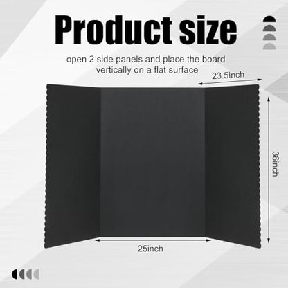 Paterr Trifold Display Board, Hook and Loop Fabric, Black, 72 x 36 Inch - color: Black