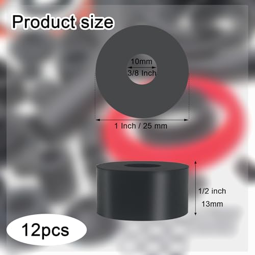 12 PCS Multi Purpose Rubber Spacer 1 Inch OD x 3/8 Inch ID x 1/2 Inch Thickness, Thick Rubber Washers Anti Vibration Spacer for Home and Car - size: 1 x 3/8 x 1/2 Inch