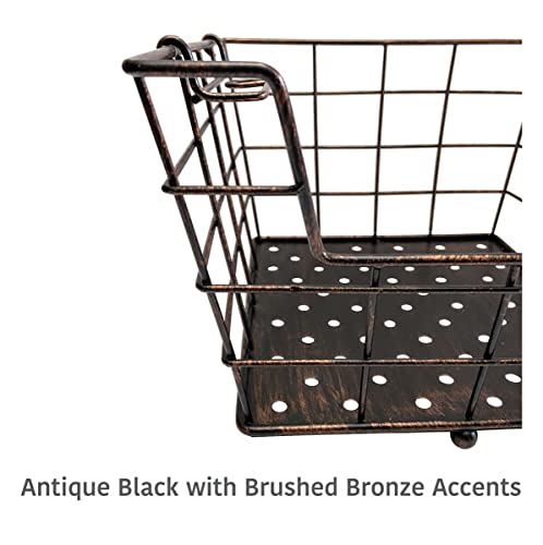 Mikasa Gourmet Basics Ferme 4-Tier Market Basket - Antique Black Wire and Acacia Wood Handle, Kitchen Fruit Vegetable Storage Organizer, 13.5 x 11.5 x 51 Inches - style: Ferme