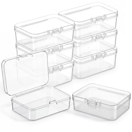 SATINIOR 8 Pcs Small Clear Plastic Container Box, 2.5×1.7×0.8in - size: 2.5×1.7×0.8in