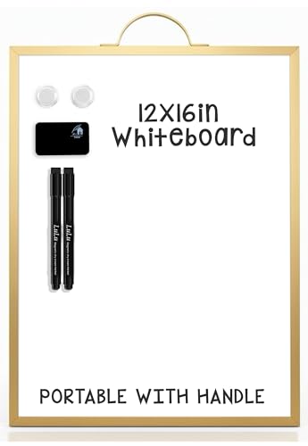 Magnetic Dry Erase Board 12x16 with Handle, Double Sided Portable Gold Whiteboard for Home, Office, School & Kitchen - style: Gold Handle