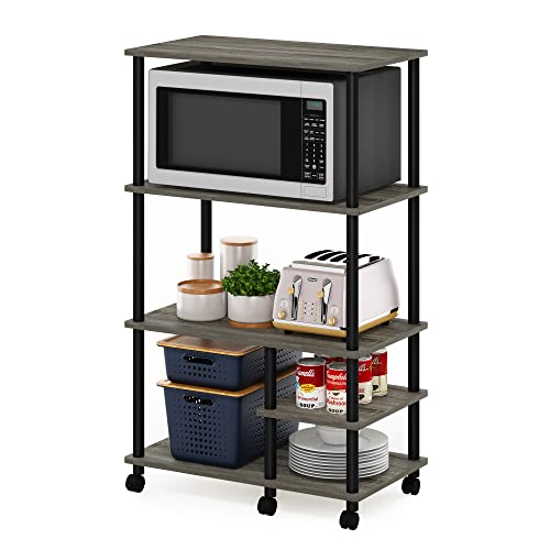Furinno Turn-N-Tube 4-Tier Toolless Kitchen Storage Shelf Cart, French Oak Grey/Black - color: French Oak Grey/Black, size: 4-Tier