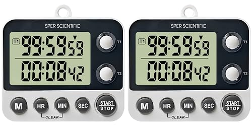 Sper Scientific 2 Channel Digital Lab + Kitchen Timer with Color Coded LED Lights 810002 – Dual Countdown Timer with Large Display, Loud Alarm & Clock Mode - for Cooking, Labs & More - 2 pc - size: 2 Pack
