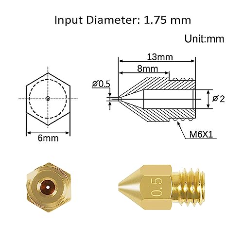 Aokin 8 Pcs 0.5mm MK8 Extruder Nozzles 3D Printer Nozzles for Creality Ender 3/3 Pro/3 V2, Ender 5/5 Pro, CR-10/10S, Makerbot, Anet A8 3D Printer - color: 0.5mm