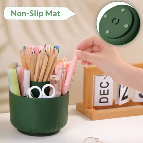 SKYDUE 360 Degree Rotating Desk Organizer, Dual-Purpose Pencil Pen Holder for Desk, Rotating Pencil Cup with Stickers, Office Supplies, Desk Decor for Office, School, Home - color: DarkGreen