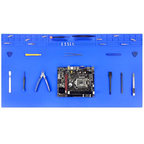 32.3" x 16.6" Premium Silicone Soldering Mat, 932°F Heat Resistant Oversized Work Mat, Non-Slip Repair Bench Pad for BGA Welding, Electronics, Computer, Cellphone, Watch (Blue) - color: Blue