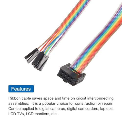 MECCANIXITY 1 Pcs IDC Rainbow Wire Flat Ribbon Cable FC-Female to 8P 39.3 Inch Length 2.54mm Pitch Breadboard Jumper Wires for Electronic Projects - size: 39.3 Inch, style: 8 Pin