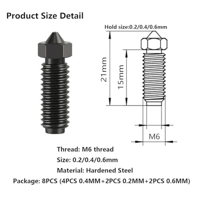 8PCS Hardened Steel Nozzles for Anycubic Kobra S1, High Temperature Resistance Hardened Steel 0.2/0.4/0.6mm Nozzles Kit for Anycubic Kobra 3, Kobra 3 Combo, Kobra S1, Kobra S1 Combo - style: Kobra 3 Harden Steel Multi Size