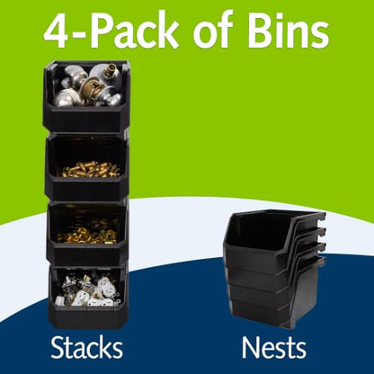 ReadySpace Medium-Tall Stackable Plastic Storage Bins, 4-Pack, Black - color: Black, size: Medium-Tall, 4-Pack