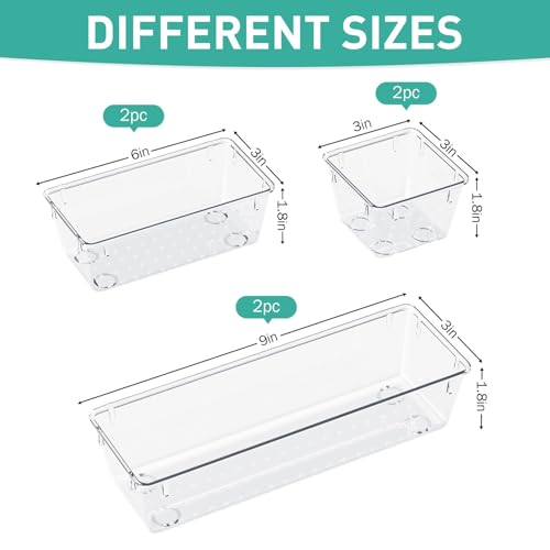 6 Pack Clear Drawer Organizer Set, Drawer Storage Trays, Storage Bins - color: Clear, size: 6 PCS