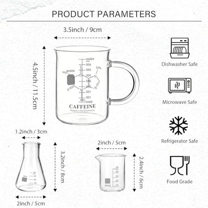Beaker Mug Shot Glasses Set of 5-16 oz Coffee Mug & 1.7 oz Beakers & 1.7 oz Erlenmeyer Flasks