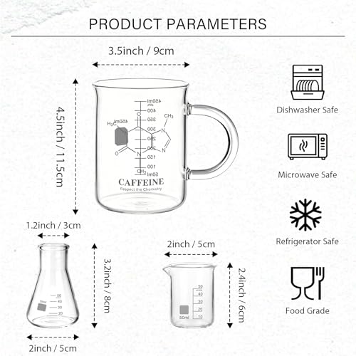 Beaker Mug Shot Glasses Set of 5-16 oz Coffee Mug & 1.7 oz Beakers & 1.7 oz Erlenmeyer Flasks