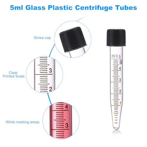 PATIKIL 5ml Centrifuge Tubes, 10 Pcs Glass Graduated Centrifuge Vials with Screw Cap Conical Bottom Test Tube Storage Container for Sample Laboratory Liquid - size: 5ml
