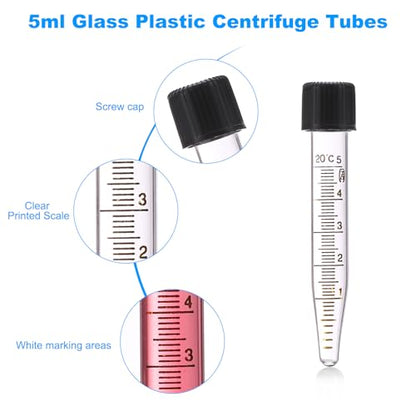 PATIKIL 5ml Centrifuge Tubes, 10 Pcs Glass Graduated Centrifuge Vials with Screw Cap Conical Bottom Test Tube Storage Container for Sample Laboratory Liquid - size: 5ml