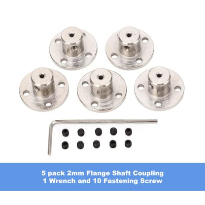 5 Pack 2mm Flange Coupling Connector, Steel Model Coupler Accessory, Shaft Axis Fittings for DIY RC Model Motors, Hardware, High Hardness Coupling Connector, Silver