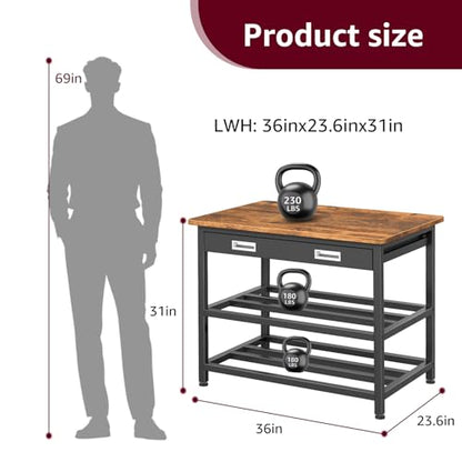 Heavy Duty 3D Printer Stand with Storage, 3D Printer Table with Metal Drawer,Sturdy 3-Tier Metal 3 D Printing Desk for 3 D Printers,Brown - color: Brown