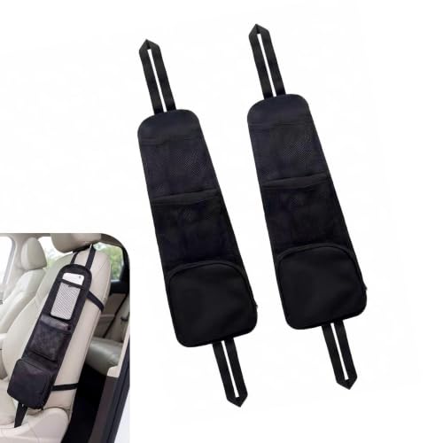 2 PCS Car Seat Side Storage Hanging Bag, Multi-Pocket Mesh Car Seat Organizer, Seat Side Small Item Phone Storage Holder, Universal for Most Cars, SUVs, Trucks (Black)