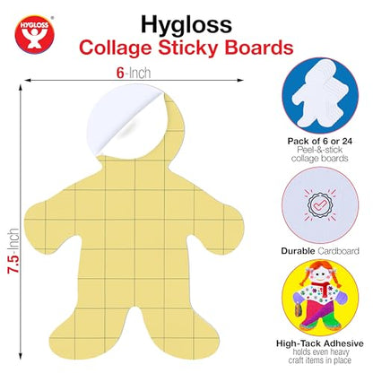 Hygloss Sticky People Craft Boards - 24 Pack 7.5-Inch Self Stick Collage Boards for Kids - Peel & Stick Mounting Boards for Art Projects, School Crafts, Classrooms, and DIY Displays - size: 24-Pcs, style: Person 7.5"