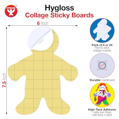 Hygloss Sticky People Craft Boards - 24 Pack 7.5-Inch Self Stick Collage Boards for Kids - Peel & Stick Mounting Boards for Art Projects, School Crafts, Classrooms, and DIY Displays - size: 24-Pcs, style: Person 7.5"