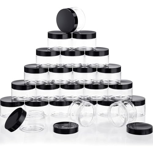 SATINIOR 24 Pieces Empty Clear Plastic Jars with Lids Round Storage Containers Wide-Mouth for Beauty Product Cosmetic Cream Lotion Liquid Butter Craft and Food (Black Lid, 4 oz) - color: Black Lid, size: 4 oz