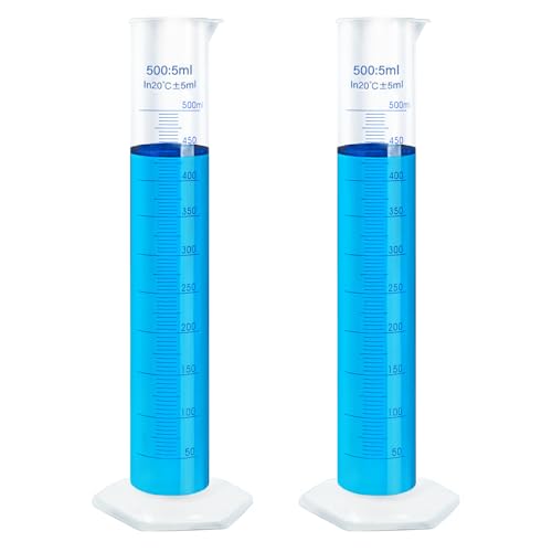 2pcs 500ml Plastic Graduated Cylinders, Lab Chemistry Measuring Cylinders Set - Durable Class A Polymer, Clear Graduations, 2-Sided Marking with Spout for Home Experiment Science Biology Project - size: 500ml - 2pcs