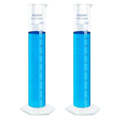 2pcs 500ml Plastic Graduated Cylinders, Lab Chemistry Measuring Cylinders Set - Durable Class A Polymer, Clear Graduations, 2-Sided Marking with Spout for Home Experiment Science Biology Project - size: 500ml - 2pcs