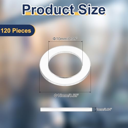 uxcell 120 Pcs M10 PVC Flat Washers 10mm ID 15mm OD 1mm Thick Plain Washer Grommets Plastic Sheet Gasket Fastener Sealing Spacer Gasket Ring Water Hose Washers, Clear - size: M10x15mmx1mm