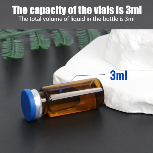 100 Pack 3ml Amber Glass Vials with Caps – 1 Dram Lab Headspace Vials - color: Amber Vial Blue Cap, size: 3ml